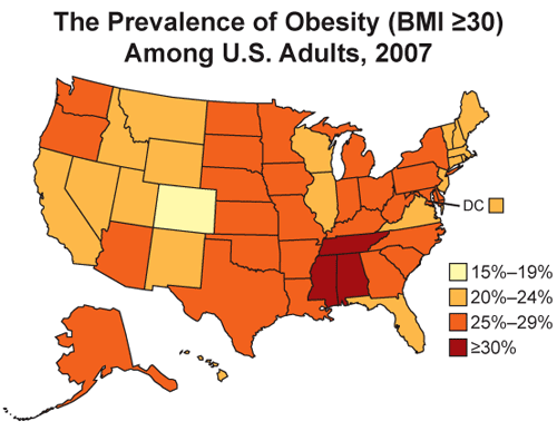 The Prevalance of Obesity (BMI ≥30) Among U.S. Adults, 2007