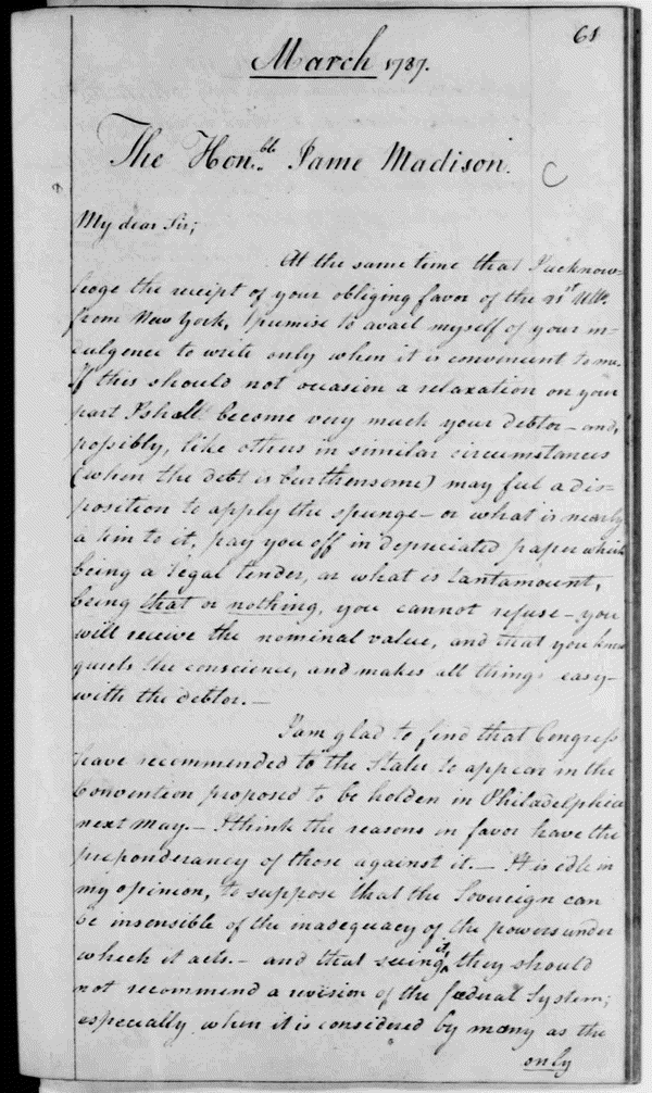 Image 67 of 352, George Washington to James Madison, March 31, 1787