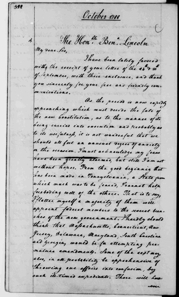 Image 328 of 341, George Washington to Benjamin Lincoln, October 26,
