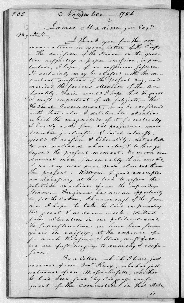 Image 210 of 329, George Washington to James Madison Jr., November 5