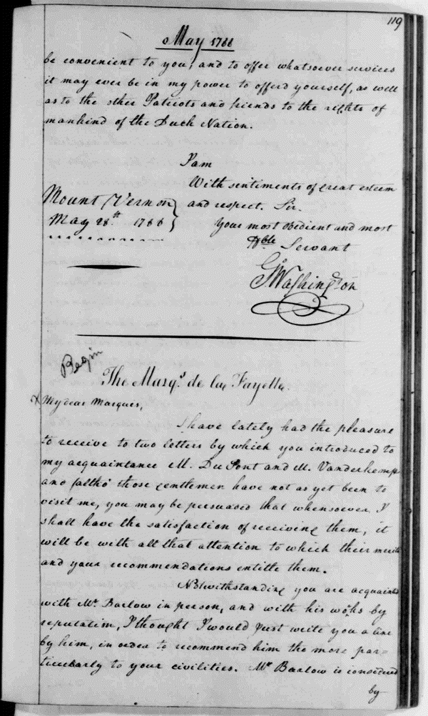 Image 125 of 341, George Washington to Francis A. Vanderkemp, May 28
