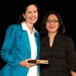 Ann Albright (left) was presented the Rachmiel Levine Medal for Service by Karmeen Kulkani