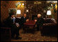 With the aid of an interpreter Vice President Dick Cheney and Kazakh President Nursultan Nazarbayev spend a final moment to talk alone before concluding meetings in Astana, Kazakhstan, Friday, May 5, 2006. White House photo by David Bohrer