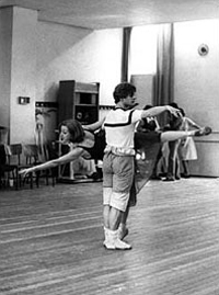 "Choura" and Mikhail Baryshnikov in the Hamburg Opera House, Hamburg, Germany, 1976.