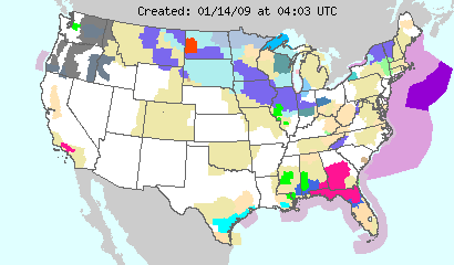 This image displays watches, warnings, statements and advisories issued by the National Weather Service