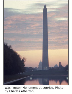 Washington Monument at sunrise. Photo by Charles Atherton.