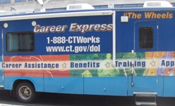 The Connecticut Department of Labor brought its Career Express Van to help those seeking employment at the Hartford Project Homeless Connect. 