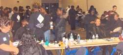 In Hartford, 40 students from Brio Academy of Cosmetology styled and cut hair, did hand massages and manicures.