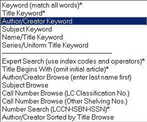 Author/Creator Keyword screen