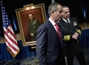 U.S. Navy Adm. Mike Mullen, current chairman of the Joint Chiefs of Staff, right, and retired U.S. Marine Gen. Peter Pace, 16th chairman of the Joint Chiefs of Staff, greet guests at the portrait unveiling in honor of Pace at the Pentagon, Jan. 13, 2009.