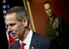 Retired U.S. Marine, Gen. Peter Pace, 16th chairman of the Joint Chiefs of Staff, speaks to the media after his portrait unveiling at the Pentagon, Jan. 13, 2009.