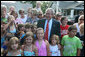 President George W. Bush unexpectedly drops by Mabry Meadors 7th birthday party Tuesday, July 1, 2008 in Little Rock Arkansas. White House photo by Joyce N. Boghosian