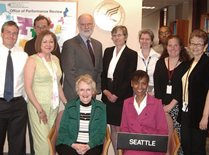 Pictured at the Seattle Region X office are Matthew Feist, George Bennett, Mary Gutierrez, Steve Smith, Carolyn Gleason, Diana deForest, Kenny Hill, Noel Savas, Lucina Siguenza, Dr. Duke, and Sharrion Jones.