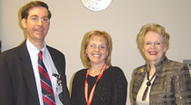 Pictured are John Baxter, M.D., medical director, Pamela Gorman, R.N., program coordinator, both with Cooper Health System, and Dr. Duke at her May 19 visit to Cooper Health System's HIV/AIDS Early Intervention Program, Camden, N.J.