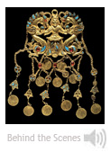 Image: One of a pair of pendants showing the Dragon Master, Tillya Tepe, Tomb II Second quarter of the 1st century AD Gold, turquoise, garnet, lapis lazuli, carnelian and pearls National Museum of Afghanistan Photo © Thierry Ollivier/Musée Guimet