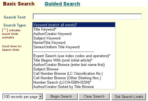 Screen: Basic Search Window