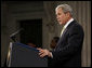 President George W. Bush addresses his remarks on financial markets and the world economy Thursday, Nov. 13, 2008, at the Federal Hall National Memorial in New York. President Bush said, "While reforms in the financial sector are essential, the long-term solution to today's problems is sustained economic growth. And the surest path to that growth is free markets and free people."  White House photo by Eric Draper