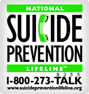 Suicide Prevention logo with phone number 1-800-273-TALK (8255)