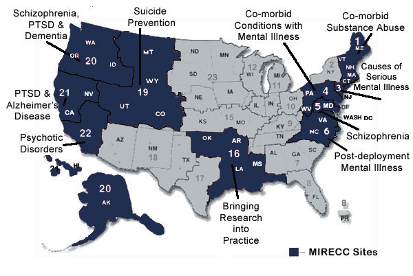 Map of the U.S. with the MIRECCs highlighted