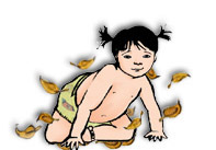 illustration: baby crawling as leaves fall around her