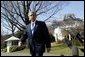 President George W. Bush after making a statement to the press on the terrorist bombings in Madrid, Spain today before departing the White House on Thursday March 11, 2004.  White House photo by Paul Morse