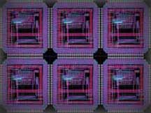 Medley of Technology Photos: Integrated circuit mosaic, HF antenna, Fiber optics, Cryptanalytic Bombe, and Digital watermarking sample.