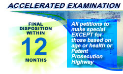 Accelerated  Examination - Final disposition within 12 months - all petitions to make special EXCEPT for those based on age or health or Patent Prosecution Highway