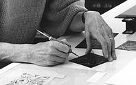 Elizabeth Murray working on etching project in Gemini artist studio, 1994
