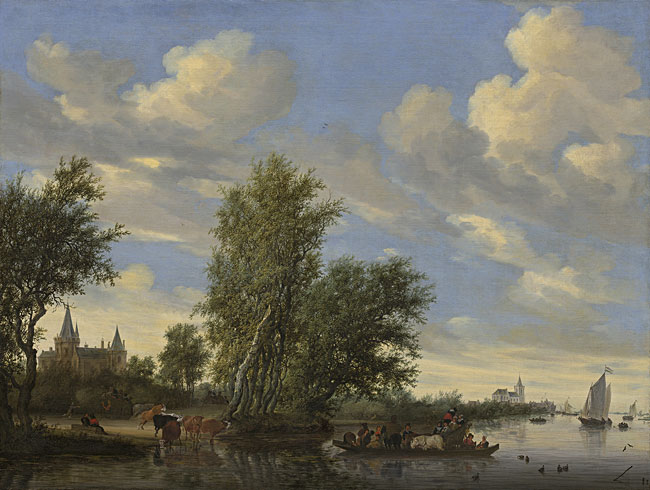 image: Salomon van Ruysdael, River Landscape with Ferry, 1649