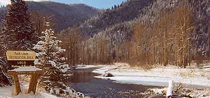 Photo of Rock Creek Recreation Area during winter within the Lolo National Forest, by Jan Oliver.
