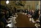 President George W. Bush answers reporters' questions during a Cabinet Meeting at the White House Wednesday, May 19, 2004.  White House photo by Joyce Naltchayan