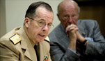 U.S Navy Adm. Mike Mullen, chairman of the Joint Chiefs of Staff, addresses former Secretary of State George Shultz and Hoover Institution members at Stanford University in Palo Alto, Calif., Sept. 24, 2008.