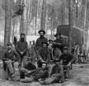 Petersburg, Va. Group of Company B, U.S. Engineer Battalion; wagons in background