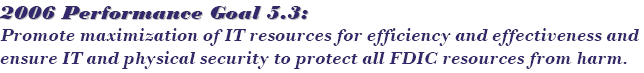 2006 Performance Goal 5.3: Promote maximization of IT resources for efficiency and effectiveness and ensure IT and physical security to protect all FDIC resources from harm