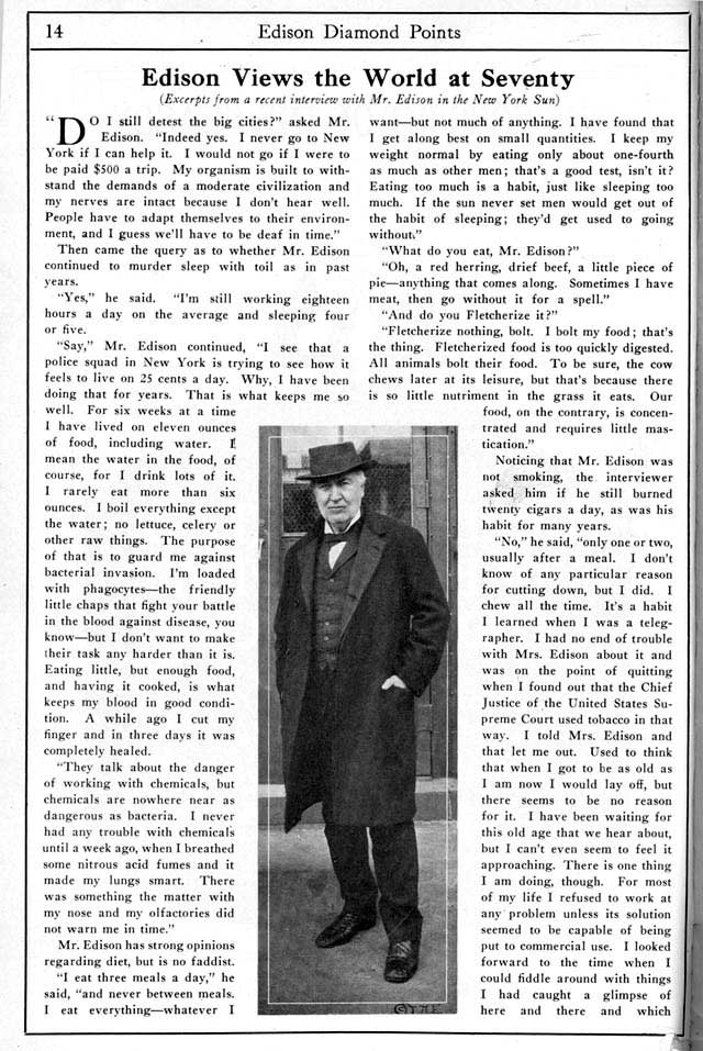 Edison Views the World at Seventy: Excerpts from a recent interview with Mr. Edison in the New York Sun