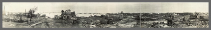Panoramic view of the oil fields in Baytown, Texas, after a cyclone