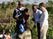 Photo of Mrs. Laura Bush visiting a malaria spraying site in Mozal, Mozambique.