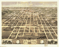 Bird's eye view of the city of Clinton, DeWitt County, Illinois 1869. Drawn by A. Ruger.