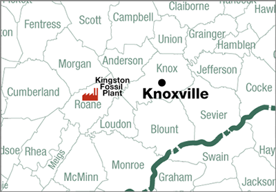 Location of Kingston Fossil Plant in Roane County, East Tennessee.