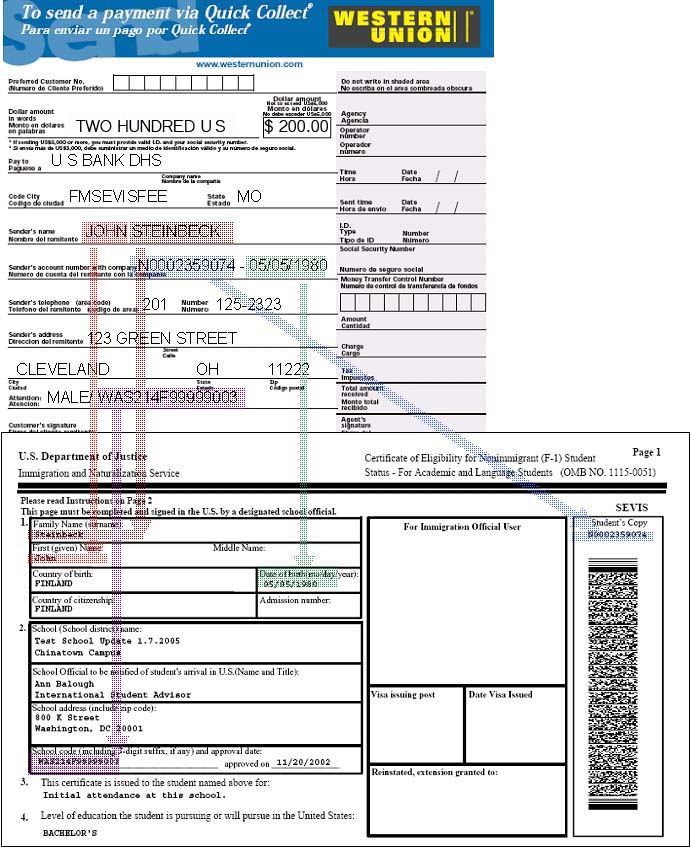Western Union Quick Pay for U.S. F and M Visas Example Form
