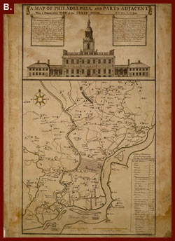 Lawrence Herbert, A Map of Philadelphia and Parts Adjacent, with a Perspective of the State House, 1752