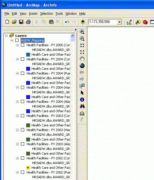 ArcCatalog Table of Contents after adding a map service