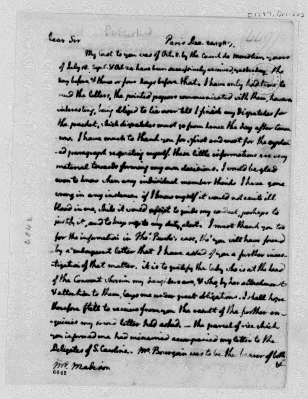 Image 727 of 1119, Thomas Jefferson to James Madison, December 20, 17