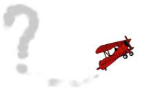 Cartoon of a small propeller plane skywriting a question mark.