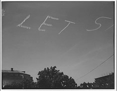 Word, "Let's" in skywriting.