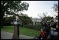 President George W. Bush speaks to the media on the South Lawn regarding the resignation Friday, Oct. 28, 2005, of Vice Presidential Chief of Staff Scooter Libby. White House photo by Paul Morse