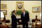 President George W. Bush welcomes Dr. Lawrence Gonzi, Prime Minister of Malta, to the Oval Office Monday, Oct. 3, 2005. White House photo by Paul Morse