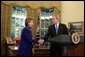 President George W. Bush nominates White House Counsel Harriet Miers as Supreme Court Justice during a statement from the Oval Office on Monday October 3, 2005. White House photo by Paul Morse