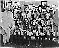 H0054-1. Gerald R. Ford, Jr. poses with other Eagle Scouts and Michigan Governor Fred Green during a photo opportunity on Mackinac Island, MI. August 1929.