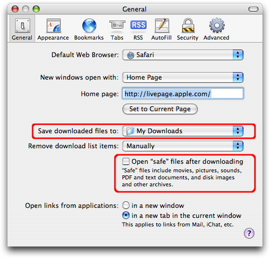Safari General Preferences